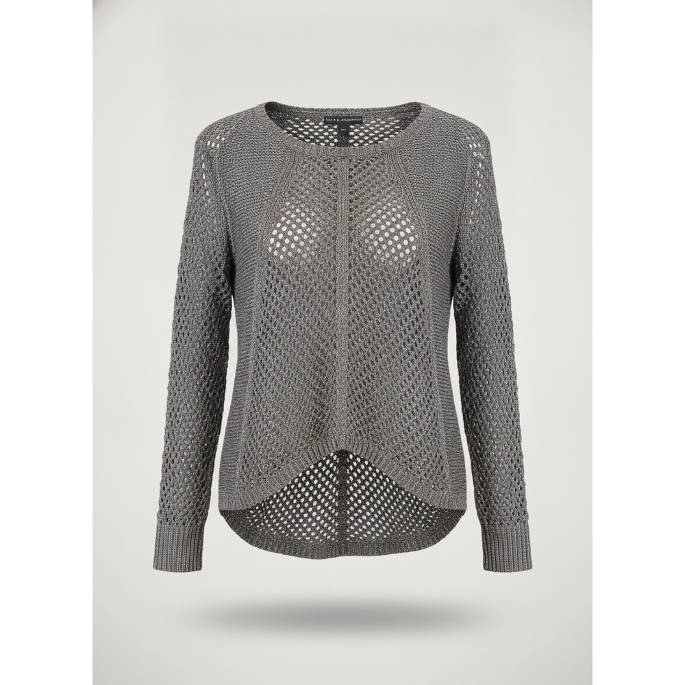 Rock & Republic Women Metallic‎ Charcoal Gray Open Knit High Low Sweater Large